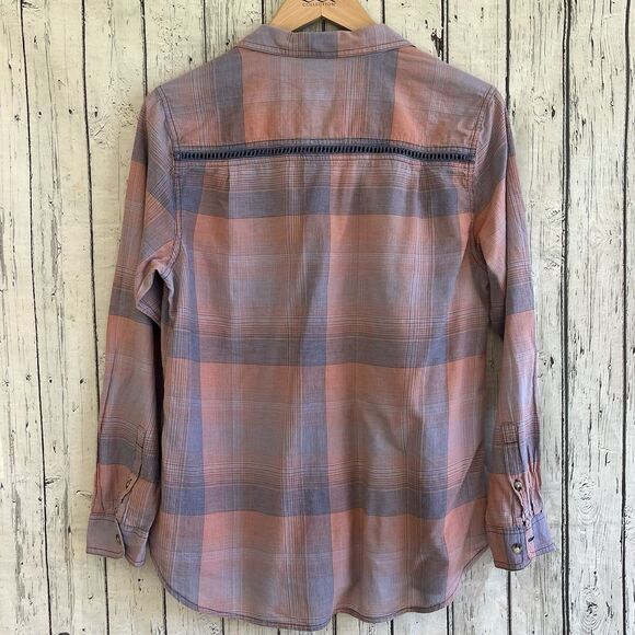 Toad & Co Womens Airbrush Deco Shirt Size L Outdoor Hiking Plaid Sustainable - Picture 6 of 12